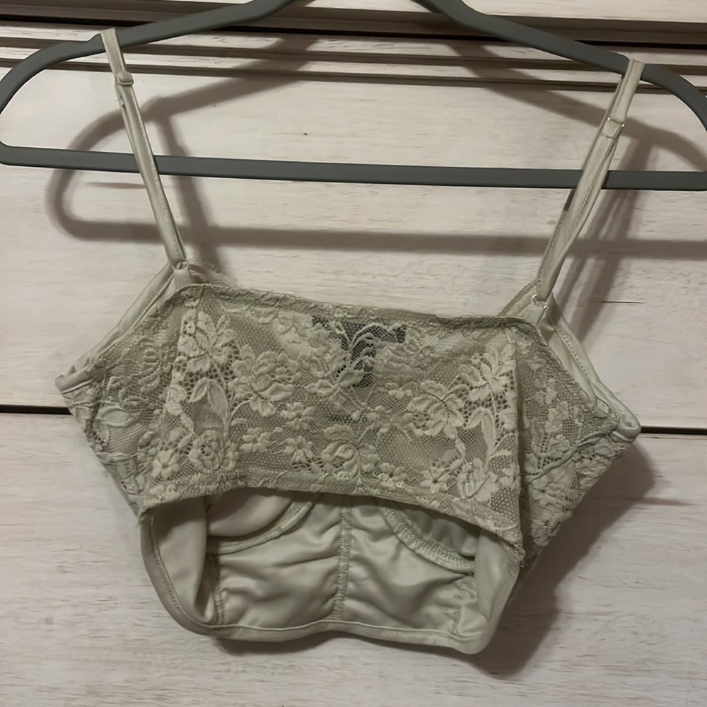 Streetwear Society Womens Lace Bustier Crop‎ Top Sage Green Floral Corset Medium - Picture 2 of 3
